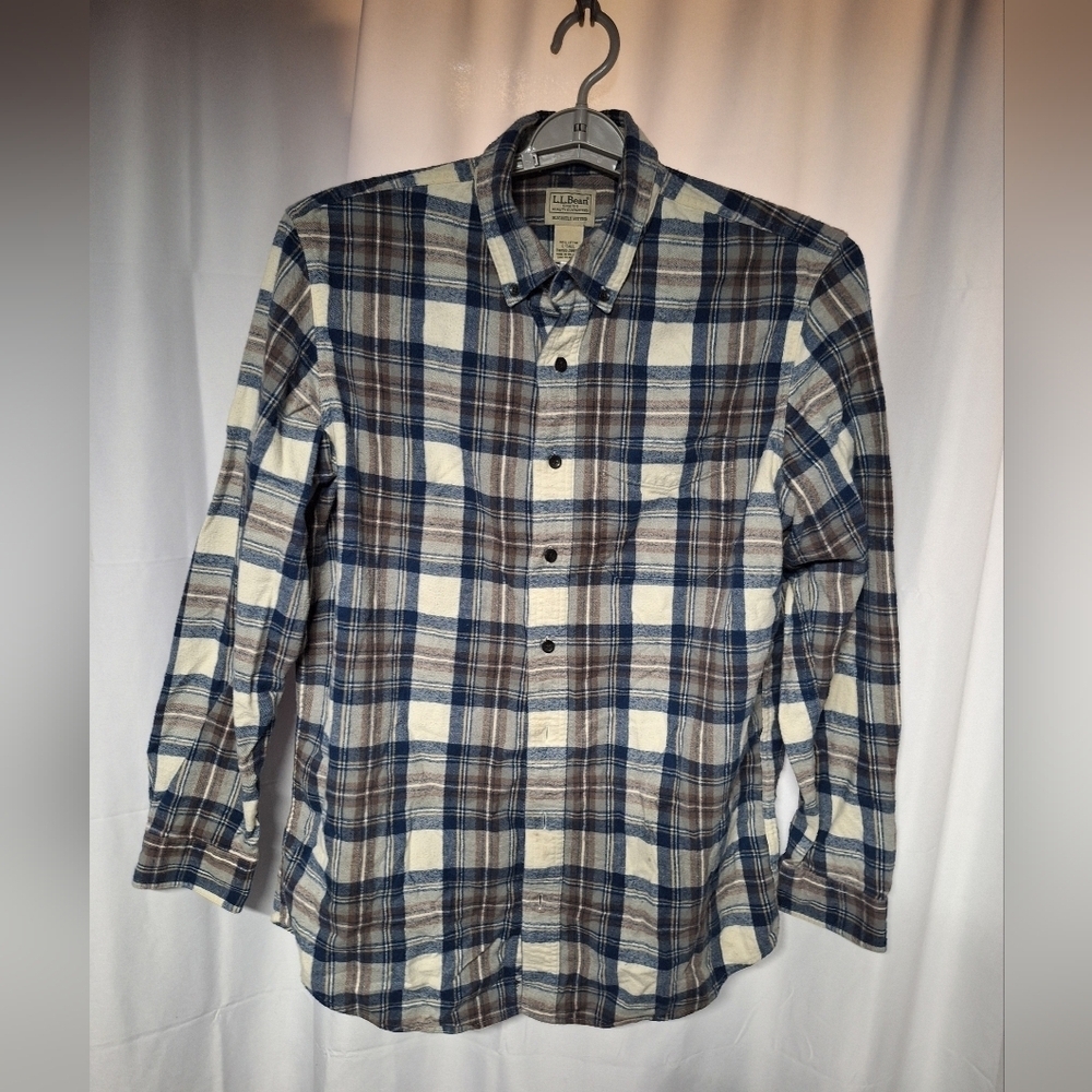 Men's Blue and Brown Plaid Flannel Shirt